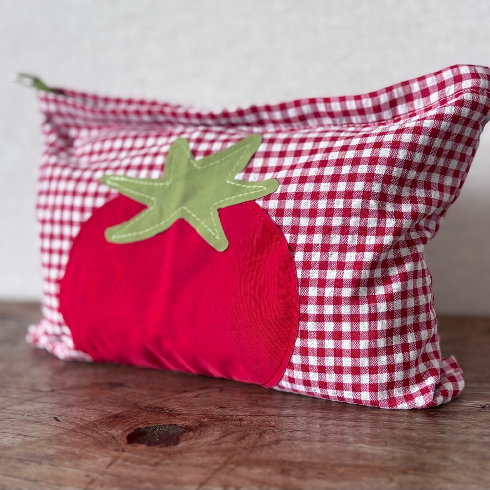 Red Gingham Tomato Appliqué Zip Pouch